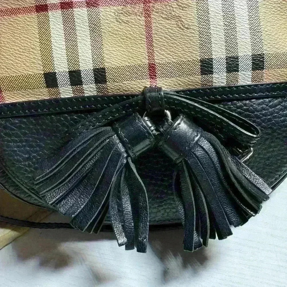 BURBERRY Haymarket Check MaydownCrossbody Bag Black - Picture 3 of 15